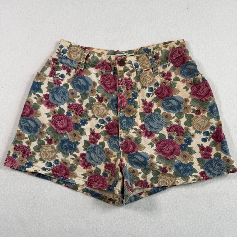 Nuovo County Seat Vintage Floral High Waisted Denim Shorts 90s Rose Print 11/12 - Picture 1 of 9